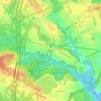 Mappa topografica Hamilton, altitudine, rilievo