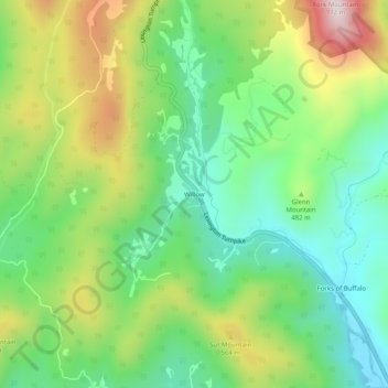 Mappa topografica Willow, altitudine, rilievo