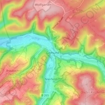 Mappa topografica Gemünd, altitudine, rilievo