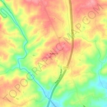 Mappa topografica Mulberry, altitudine, rilievo