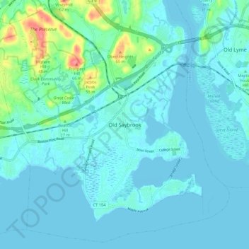 Mappa topografica Old Saybrook, altitudine, rilievo