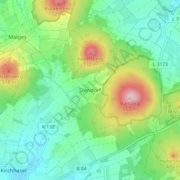 Mappa topografica Stendorf, altitudine, rilievo