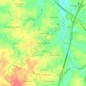 Mappa topografica Carbonton Heights, altitudine, rilievo
