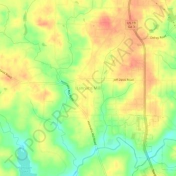 Mappa topografica Hannahs Mill, altitudine, rilievo