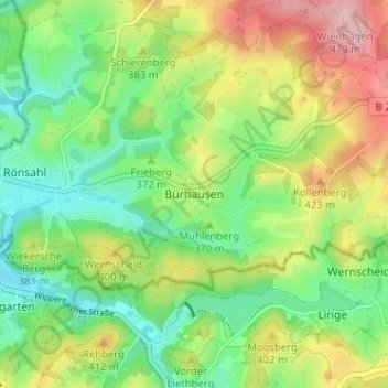 Mappa topografica Bürhausen, altitudine, rilievo