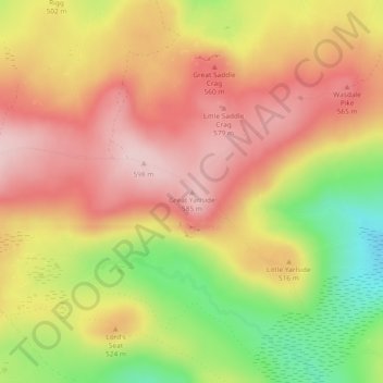 Mappa topografica Great Yarlside, altitudine, rilievo