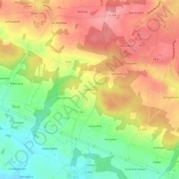 Mappa topografica Lostihuel, altitudine, rilievo