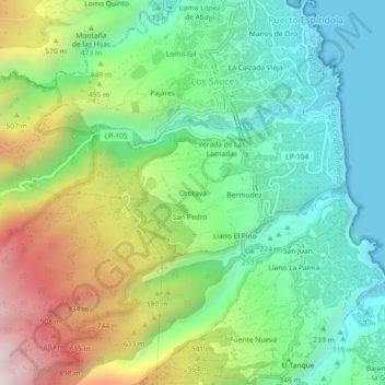 Mappa topografica Orotava, altitudine, rilievo