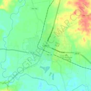 Mappa topografica Cuero, altitudine, rilievo
