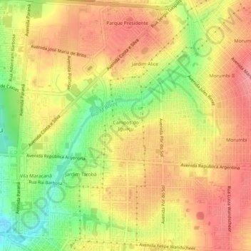 Mappa topografica Campos do Iguaçu, altitudine, rilievo