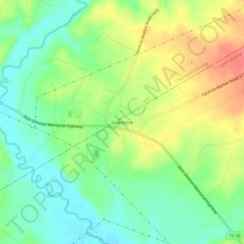 Mappa topografica Jonesboro, altitudine, rilievo