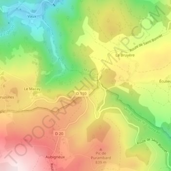 Mappa topografica Col de la Pelletière, altitudine, rilievo
