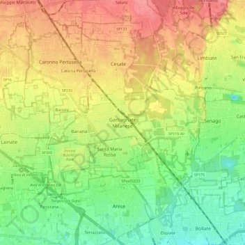 Mappa topografica Garbagnate Milanese, altitudine, rilievo