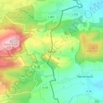 Mappa topografica Reine, altitudine, rilievo