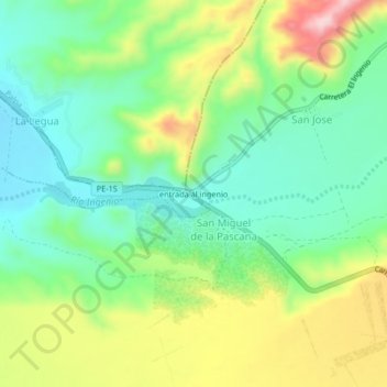 Mappa topografica entrada al ingenio, altitudine, rilievo