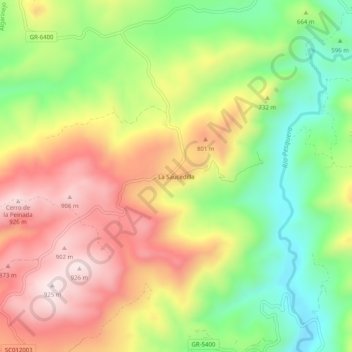 Mappa topografica La Saucedilla, altitudine, rilievo