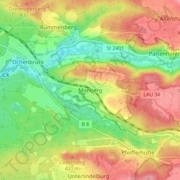 Mappa topografica Mimberg, altitudine, rilievo