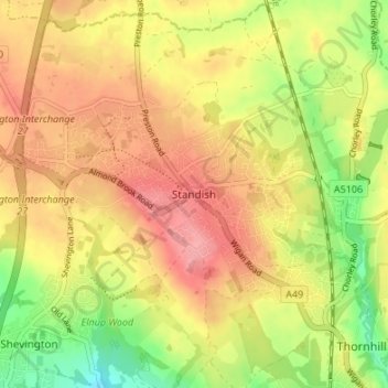 Mappa topografica Standish, altitudine, rilievo