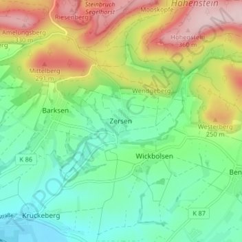 Mappa topografica Zersen, altitudine, rilievo