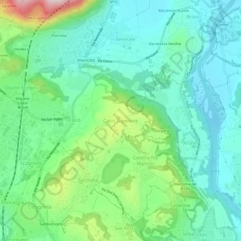 Mappa topografica Calco Superiore, altitudine, rilievo