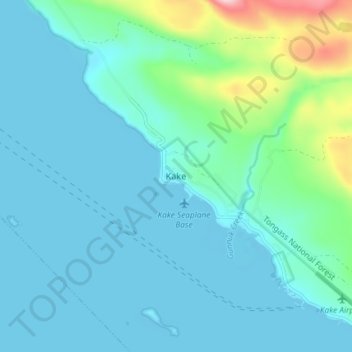 Mappa topografica Kake, altitudine, rilievo