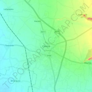 Mappa topografica Chomu, altitudine, rilievo