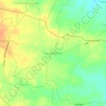 Mappa topografica Kanagapuram, altitudine, rilievo