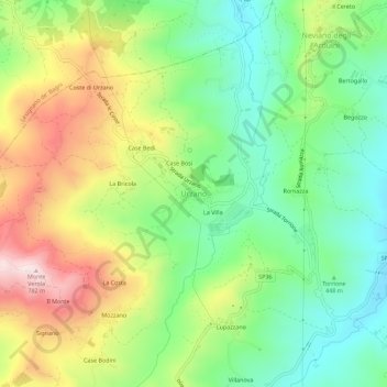 Mappa topografica Urzano, altitudine, rilievo