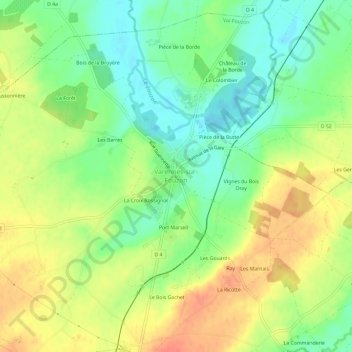 Mappa topografica Varennes-sur-Fouzon, altitudine, rilievo