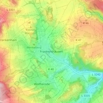 Mappa topografica Frankershausen, altitudine, rilievo