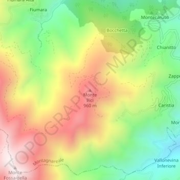 Mappa topografica Monte Ilici, altitudine, rilievo