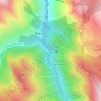 Mappa topografica Puente Vidosa, altitudine, rilievo