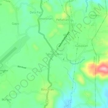 Mappa topografica Tabon-tabon, altitudine, rilievo
