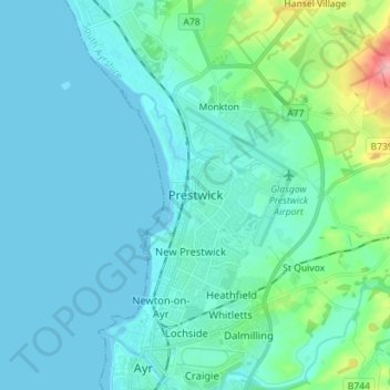 Mappa topografica Prestwick, altitudine, rilievo