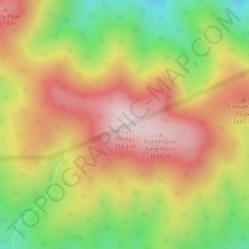 Mappa topografica Mount Phillips, altitudine, rilievo