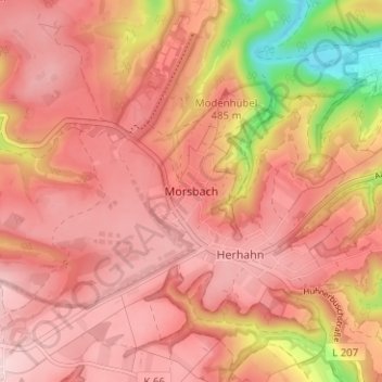 Mappa topografica Morsbach, altitudine, rilievo