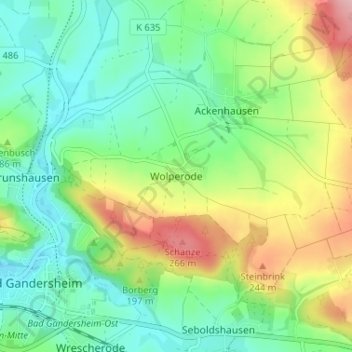 Mappa topografica Wolperode, altitudine, rilievo