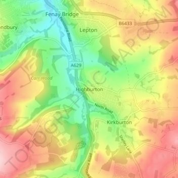 Mappa topografica Highburton, altitudine, rilievo