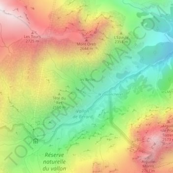 Mappa topografica Bérard, altitudine, rilievo