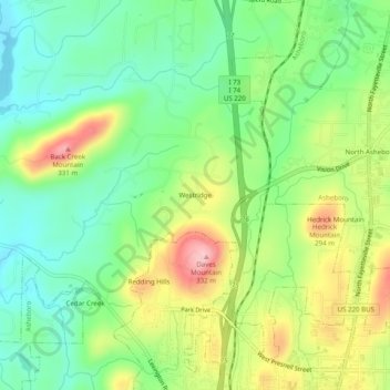 Mappa topografica Westridge, altitudine, rilievo
