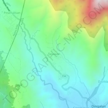 Mappa topografica Tanawan, altitudine, rilievo