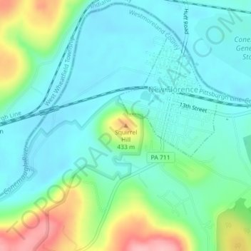 Mappa topografica Squirrel Hill, altitudine, rilievo
