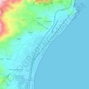 Mappa topografica Montepaone Lido, altitudine, rilievo