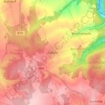 Mappa topografica Daßlitz, altitudine, rilievo