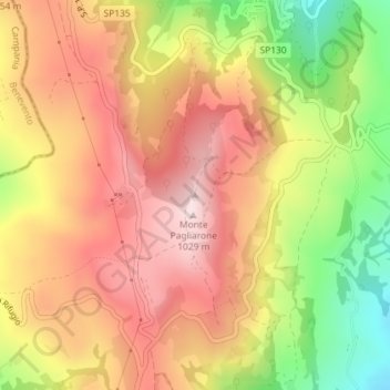 Mappa topografica Monte Pagliarone, altitudine, rilievo