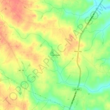 Mappa topografica Lake View, altitudine, rilievo