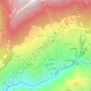 Mappa topografica Pitres, altitudine, rilievo