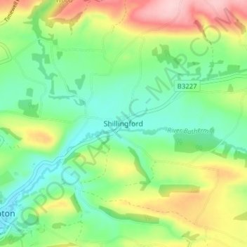 Mappa topografica Shillingford, altitudine, rilievo