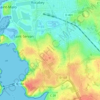 Mappa topografica Bellevue, altitudine, rilievo