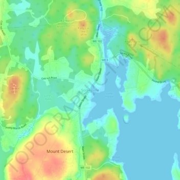 Mappa topografica Somesville, altitudine, rilievo